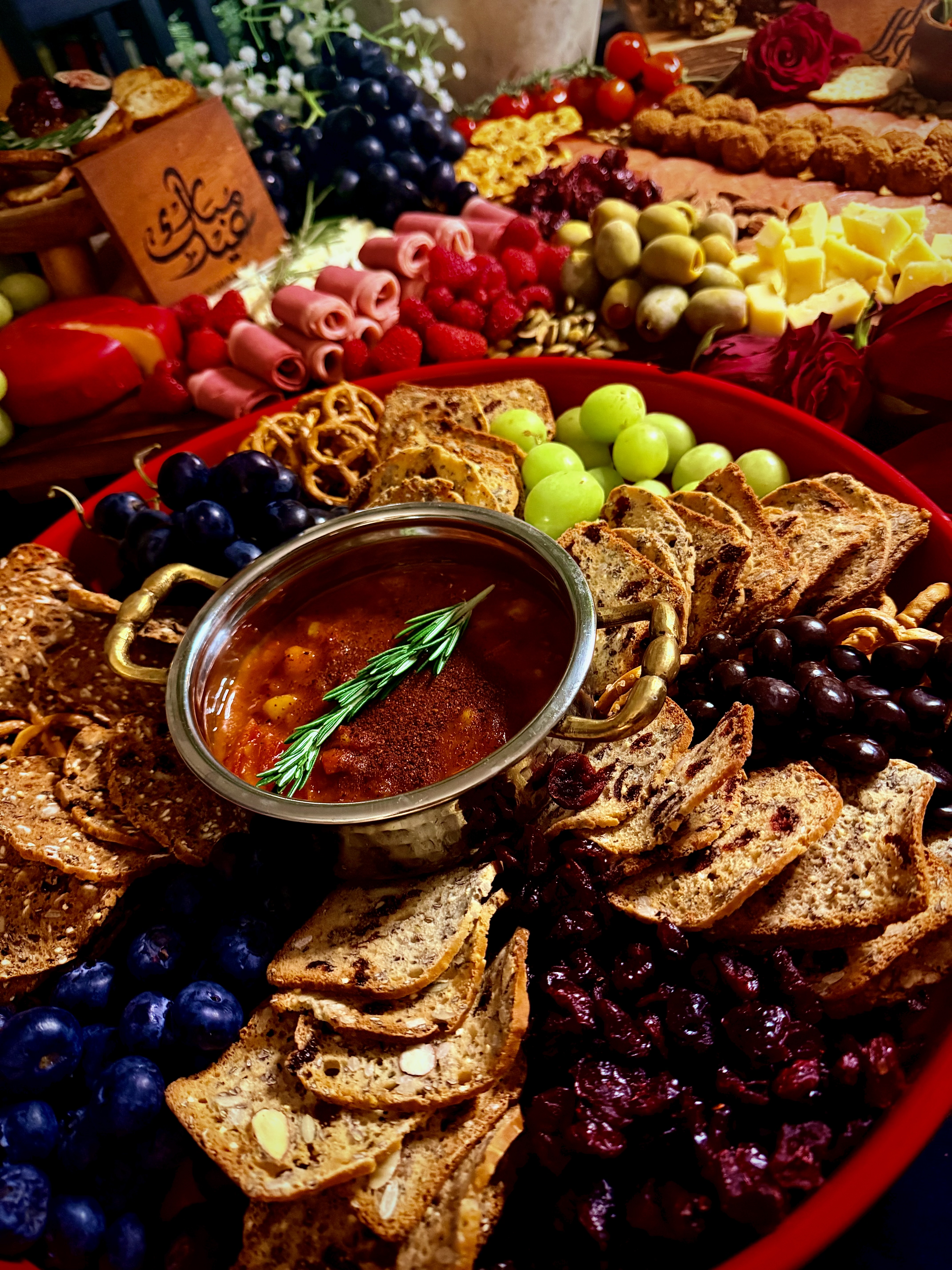 Colorful appetizer spread on a table